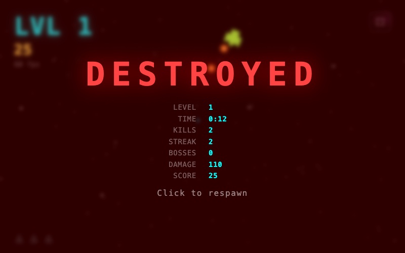 The DESTROYED screen